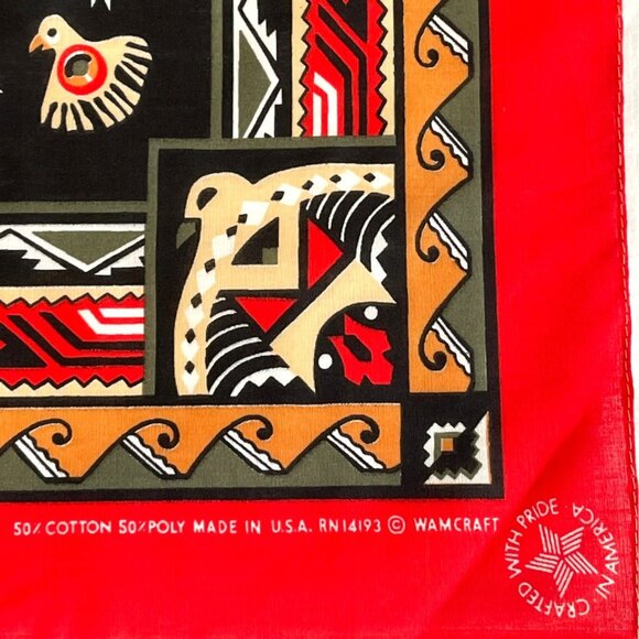 Red Cowboy Bandana Handkerchief Scarf Tribal Thunderbird Southwestern Arrow NWT - Picture 2 of 8